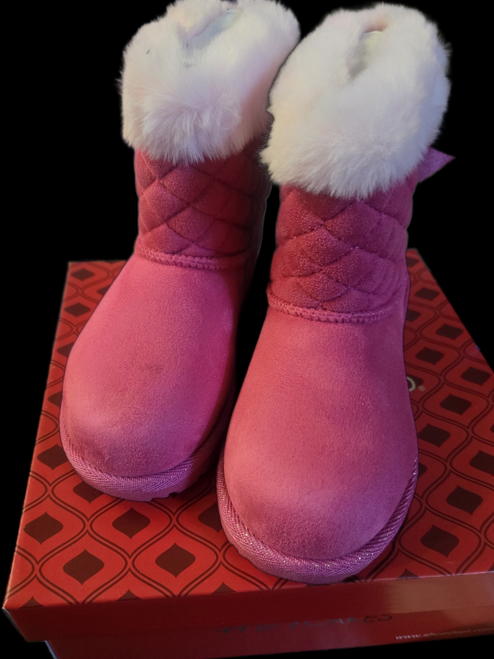 Girls Pink Faux-Fur Quilted Winter Boots
